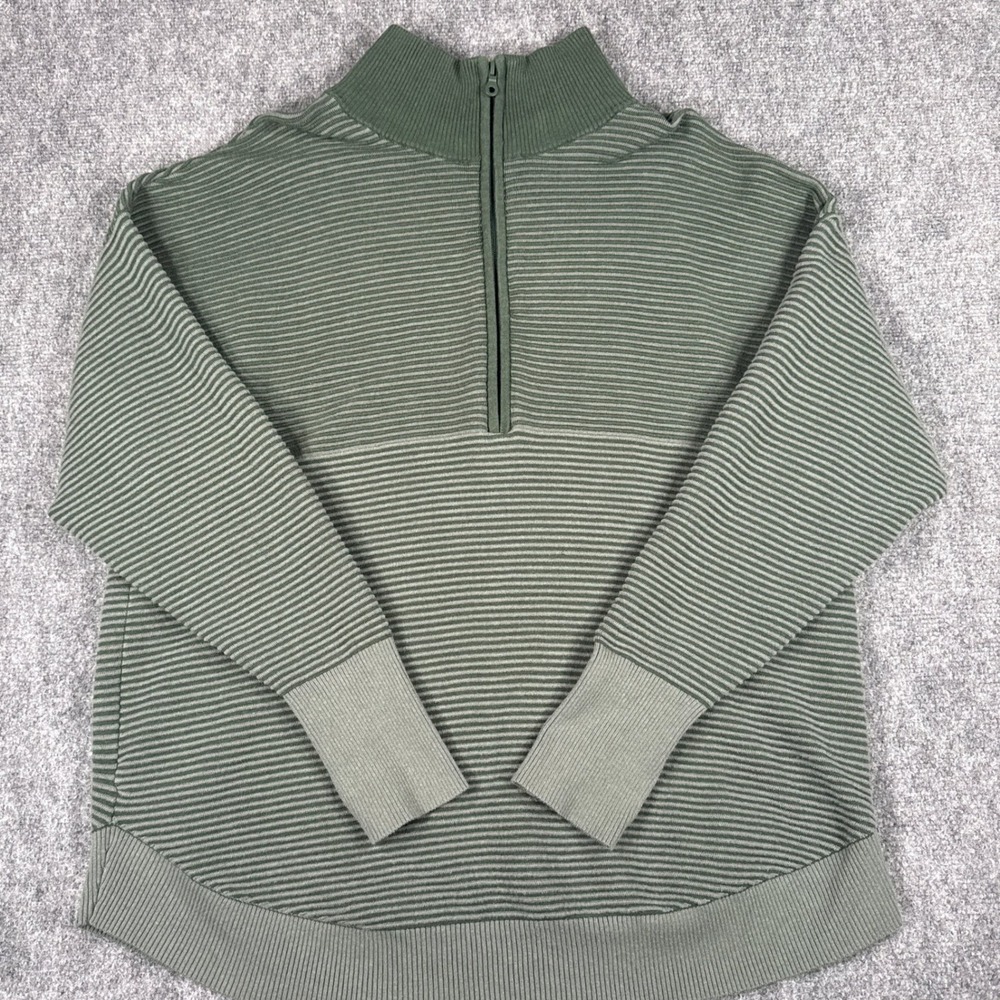 OFFLINE by Aerie Womens XL Olive Green Striped Ribbed Quarter Zip Pullover